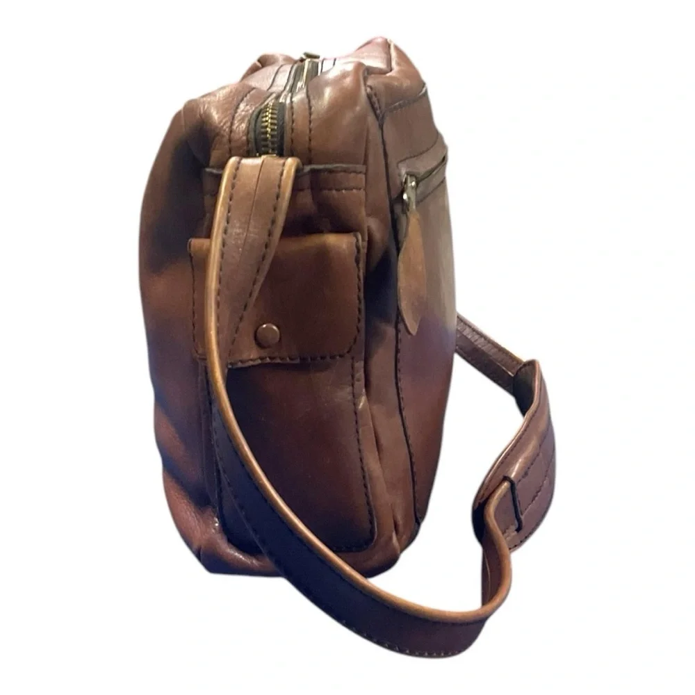 👜 Vintage Brown Leather Crossbody‎ Bag 🧳 Distressed Satchel Messenger Bag